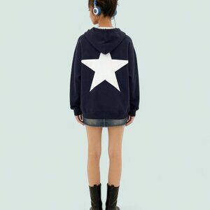 Aelfric Eden navy contrast star hoodie ⭐️